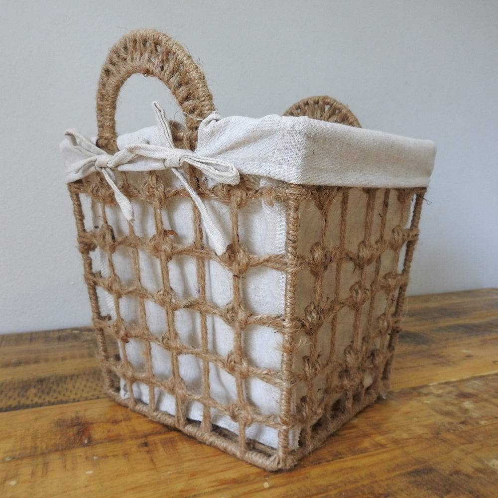 Basketly - Wholesale Basket - Square Hemp Tied Wire Basket with Fabric Inner2