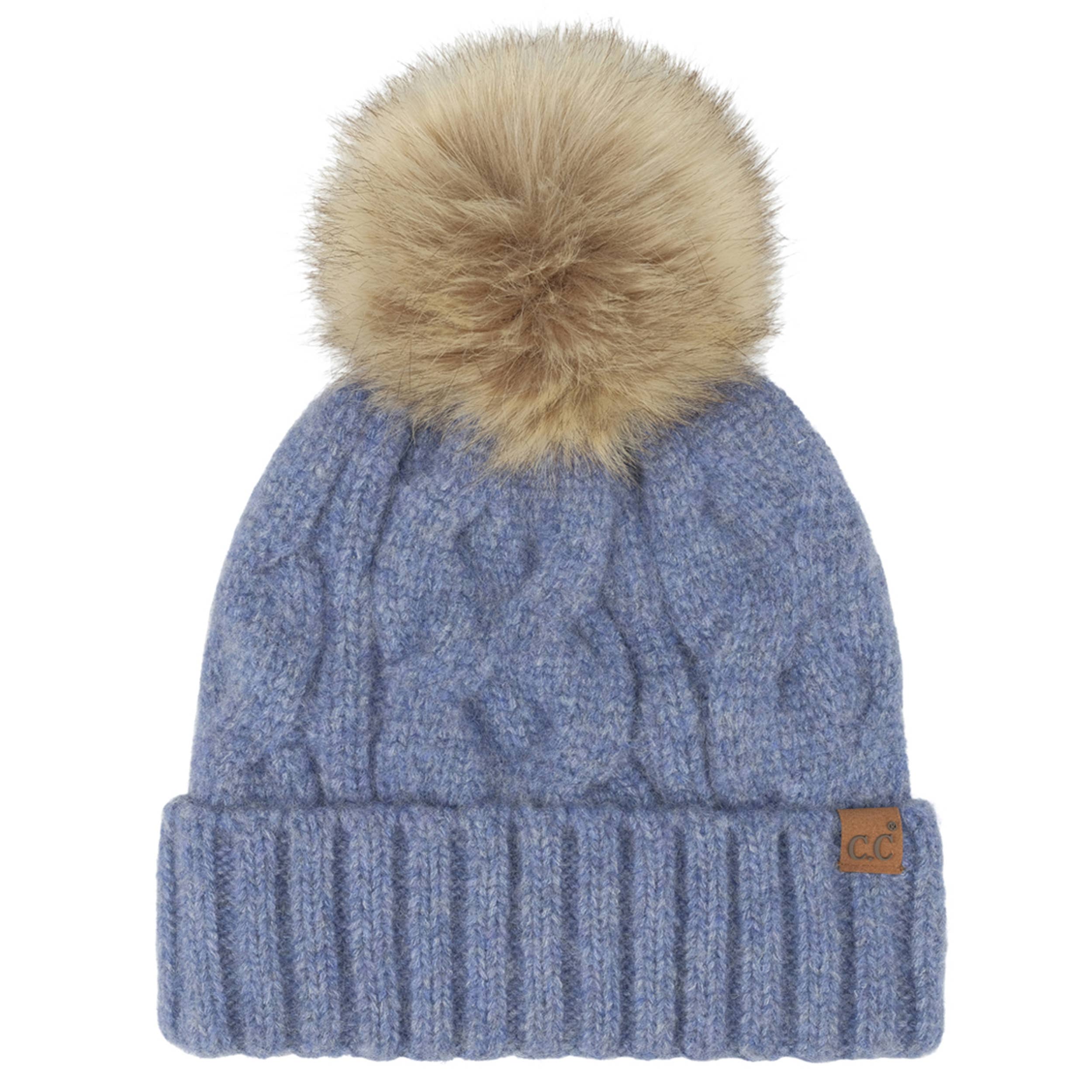 Hana - Wholesale Beanie - Women's - C.C Solid Big Cable Pattern Knit Cuff Pom Beanie1