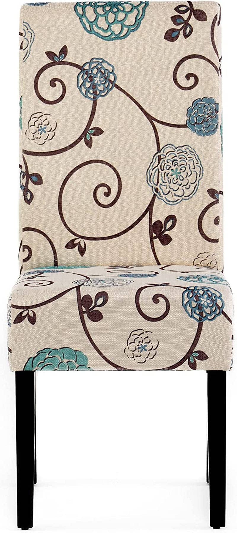 Set of 2 Pertica Fabric Dining Chairs, White and Blue Floral for wholesale on Faire7