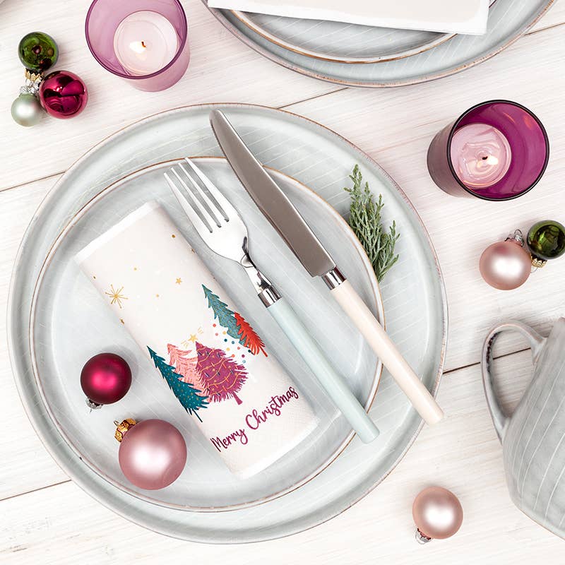 Home Fashion - Carl Dietrich GmbH - Vente Serviettes jetables - Serviettes de déjeuner sapins de Noël avec inscription Joyeux Noël