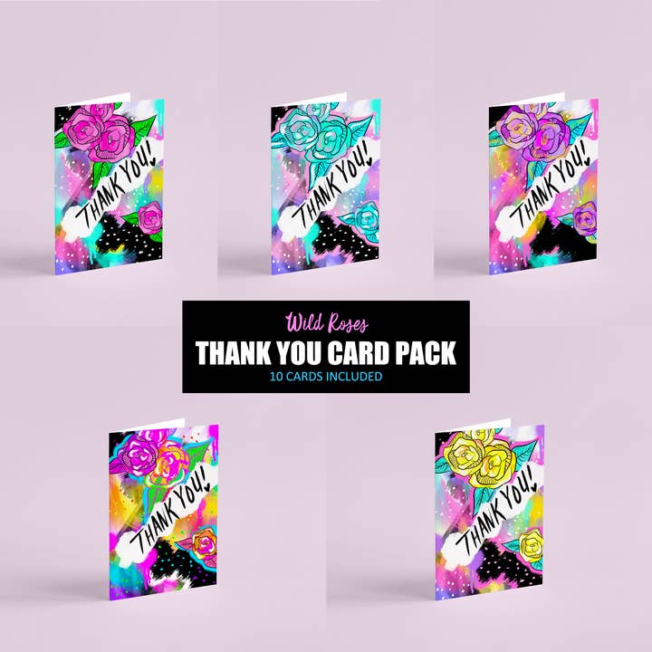 Wild Roses Thank You Note Card Set for wholesale by Timmery