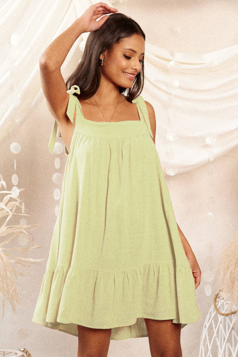 Endless Blu - Vendita all'ingrosso Vestito - Donna - MINI ABITO BABY DOLL IN LINO TINTA UNITA JD646113