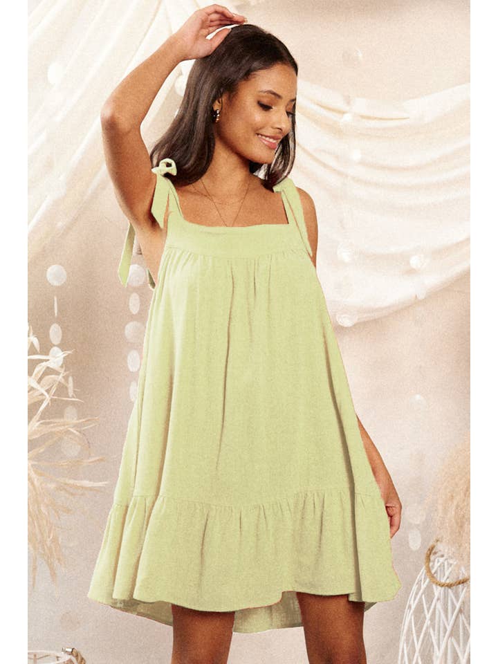 Endless Blu - Vendita all'ingrosso Vestito - Donna - MINI ABITO BABY DOLL IN LINO TINTA UNITA JD646113