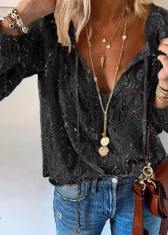 Fashion Combination - Wholesale Blouse - Women's - Lace Patchwork V-Neck Elegant Blouse4