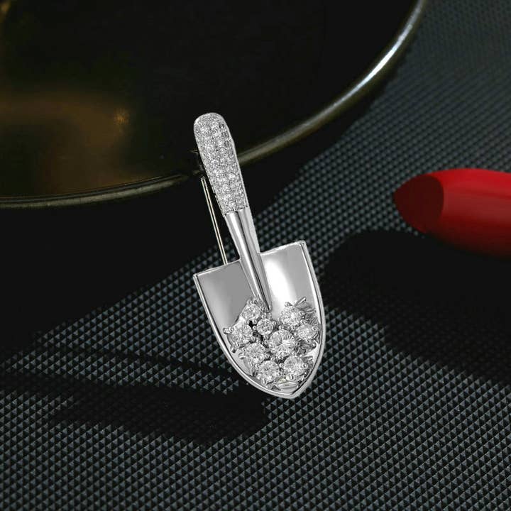 Gaia Fashion Inc - Wholesale Brooch - Personality Cute Small Gold Shovel Zircon Corsage Pin Brooch