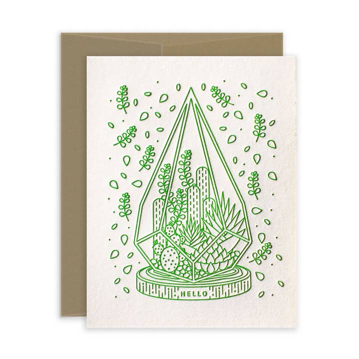 Hello Succulents Letterpress-Grußkarte für den Großhandel von Lickety Split Press
