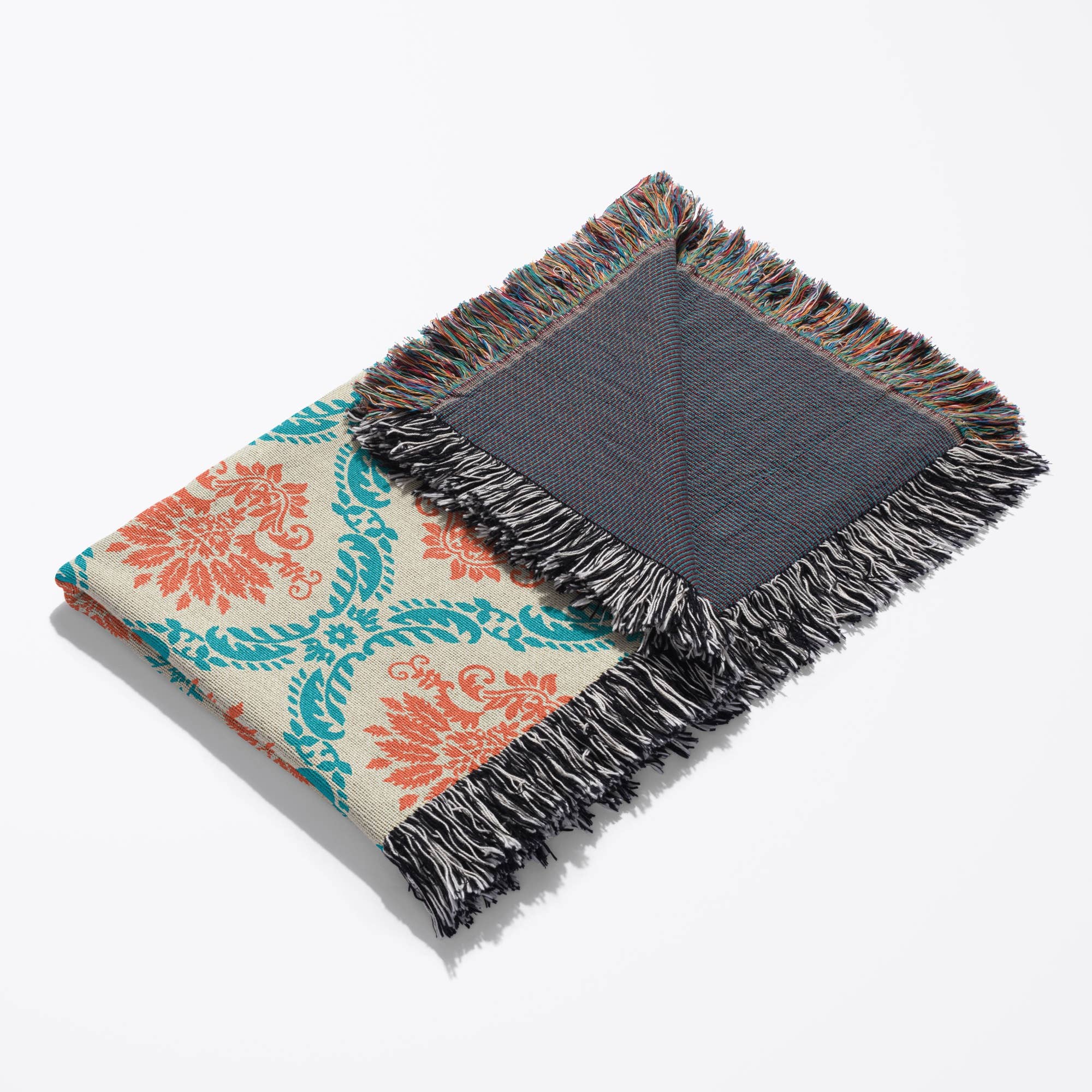 3dRose – Großhandel Überwurfdecke – 3dRose, Dooni Designs Mandarine Orange und Aqua Blau Verziertes Damastmuster, Decke3