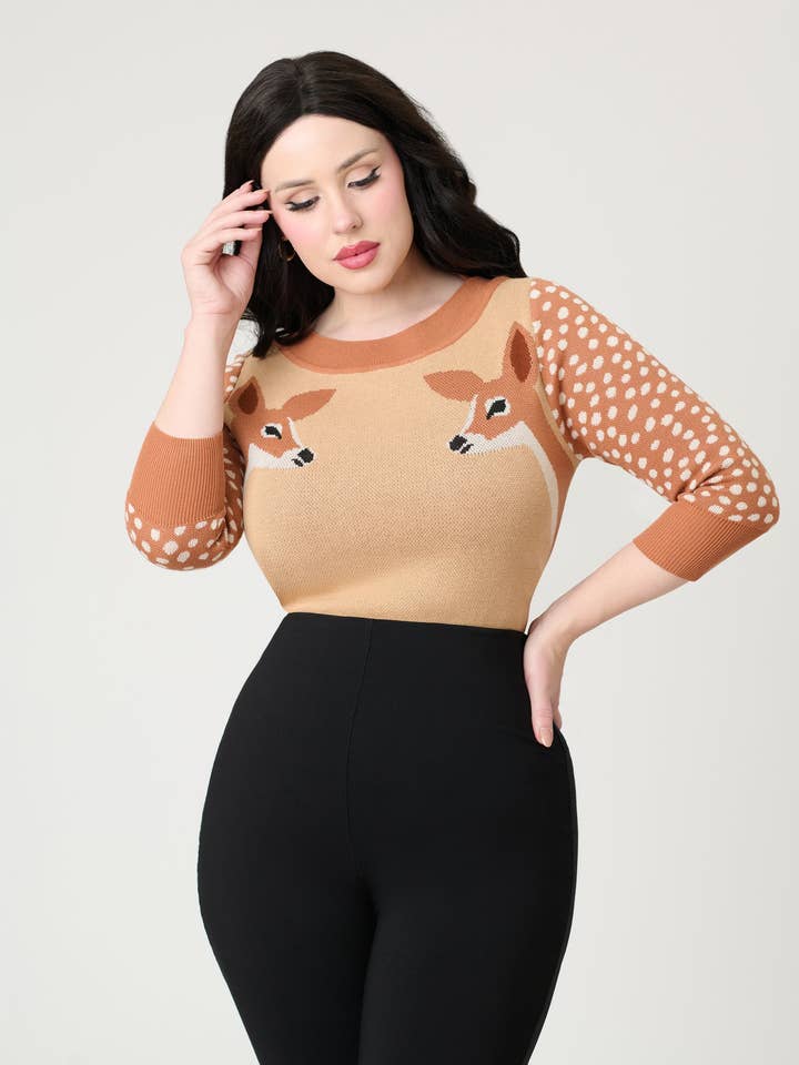 Einzigartiger Vintage-Brauner & Hirschärmel Minou Pullover für den Großhandel von Unique Vintage