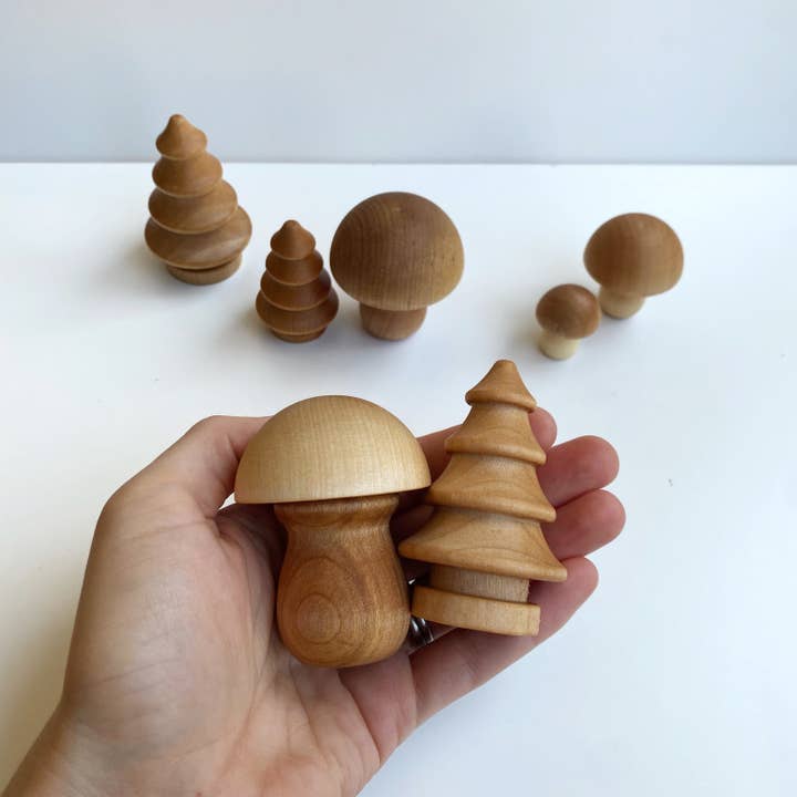 Taylored Toys - Wholesale Wood Toy - Kids - Forest Wood Mushroom Set | Tree Set Montessori Pretend Play