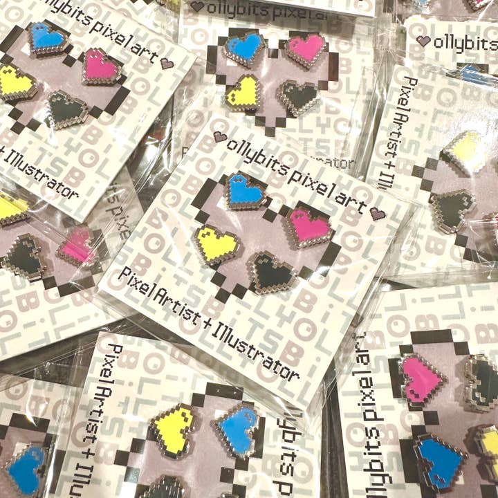 Ollybits Pixel Art - Wholesale Lapel Pin/Button - CMYK Mini Filler Pixel Art Heart Enamel Pins12