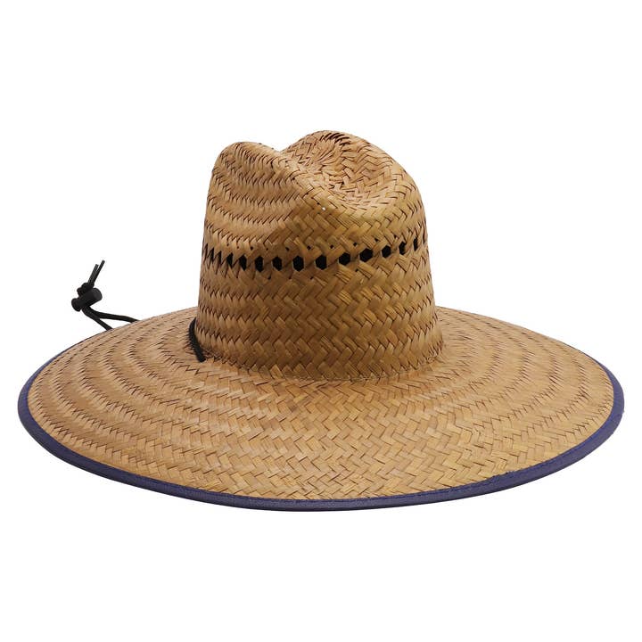 NATURAL NAVY BLUE American Flag Patch Vented Straw Lifeguard Hat for wholesale on Faire