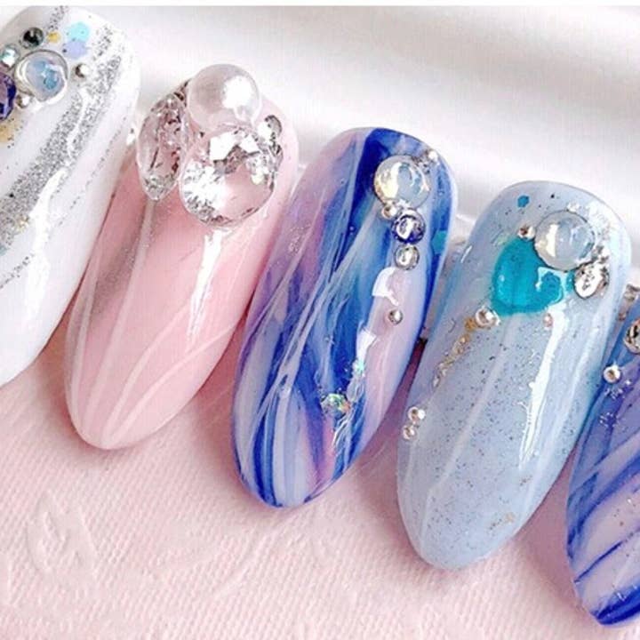 Pastel Pink Blue Unicorn Ombre Nail Wraps / Transparent Swirl 3D Glitter Nail Polish Strips / Modern Marble Abstract Rainbow Nail Stickers for wholesale by ClebleNails