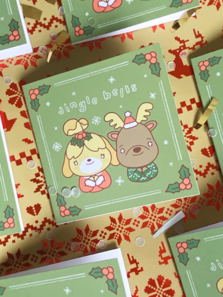 Animal Crossing Jingle x Isabelle Weihnachtskarte für den Großhandel von HeySoosie