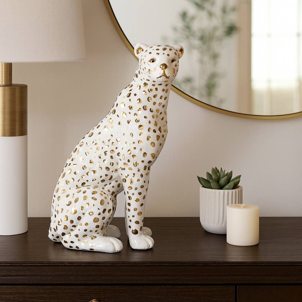 Sagebrook Home - Wholesale Decorative Figurine - Ceramic Sitting Leopard Decorative Figurine - White, 11 in.1