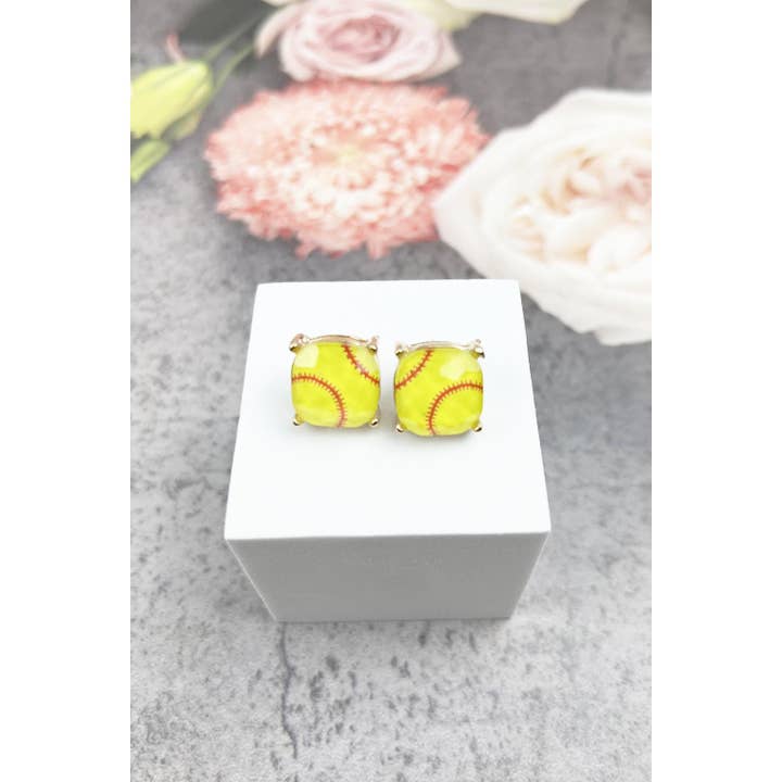 JHP Collection - Wholesale Stud/Post Earrings - RECTANGULAR SHAPE SPORTS BALL STUD EARRINGS11