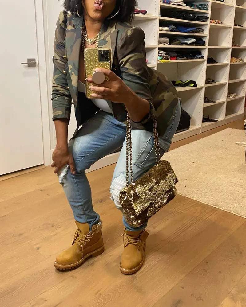 CAMOFLAGE Camo Print Puff Sleeve Blazer Jacket for Women for wholesale on Faire5