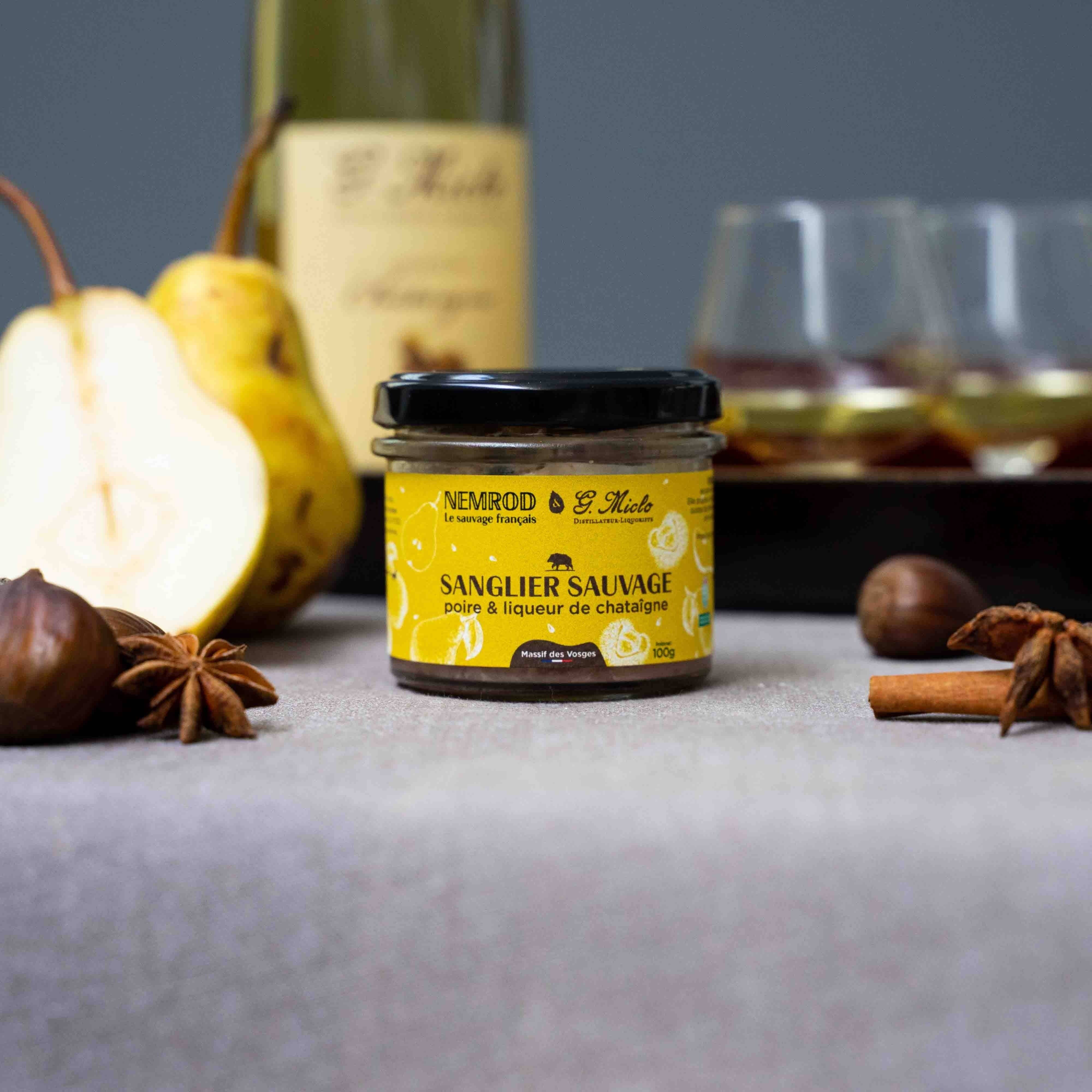 Nemrod - Vente Sauces - Terrine de Sanglier aux poires et liqueur - Gibier - 100g1