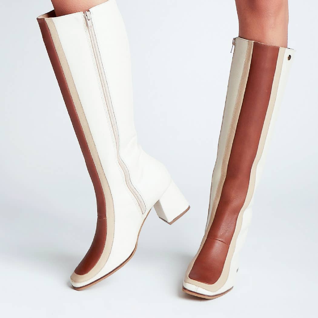 Revival knee high boots ivory leather women's shoes for wholesale on Faire5