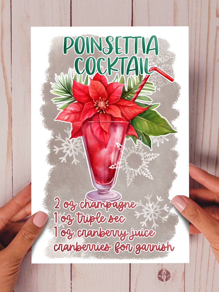 Julecocktails - Poinsettia Cocktail Opskriftskort for engroshandel hos Homemade Hollydays Wholesale