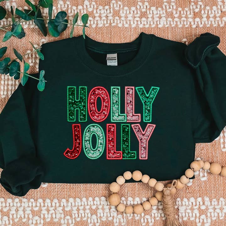 Impressão DTF com bordado falso Holly Jolly por atacado de Simple Tymes