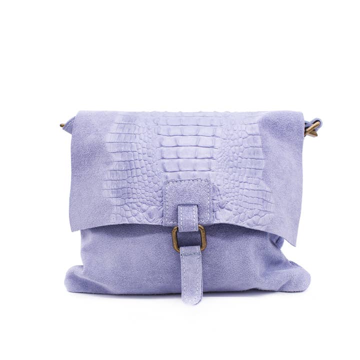 Ellas Trading - Venta al por mayor Bandolera - Mujer - Bolso cruzado de cuero de gamuza italiana suave con estampado de cocodrilo11