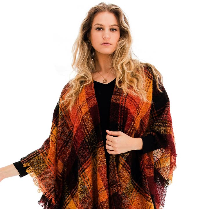 Plaid Brushed Fray Trim Blanket Shawl Poncho and other Purchase Wholesale t shirts assorted sizes. Free Returns & Net 60 Terms on Faire trending on Faire.