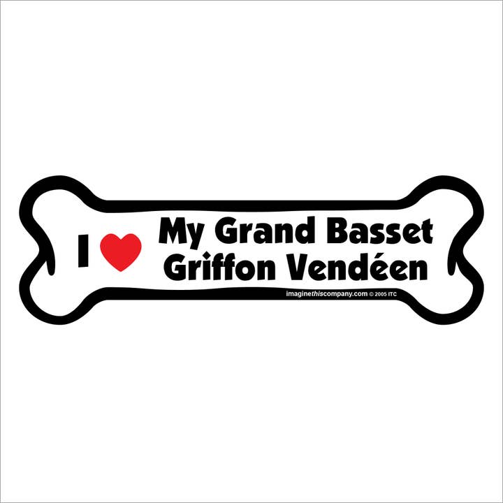 J'aime mon Grand Basset Griffon Vendéen - Aimant pour voiture en forme d'os pour la vente par Imagine This Company