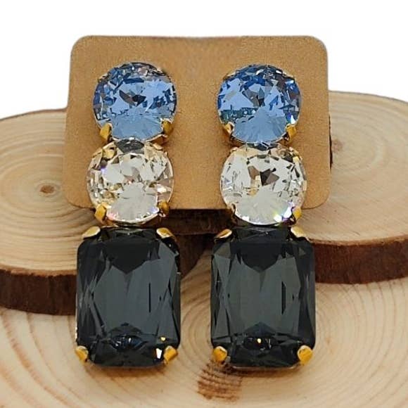 Doppelte Kombinationsohrringe — Lt Saphir/Kristall/Schwarzer Diamant für den Großhandel von QUÉ MÁS JEWELS