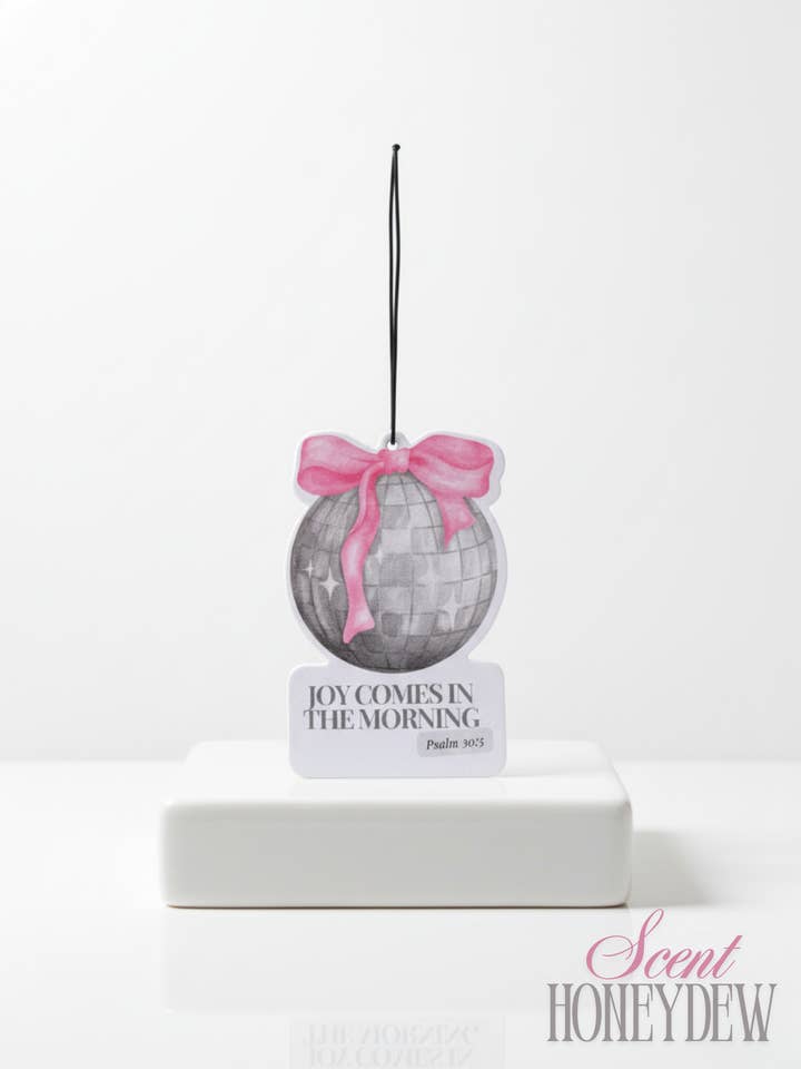 Joy Comes in the Morning Disco Ball Air Freshener Honeydew for wholesale by Sunday Grace Studio
