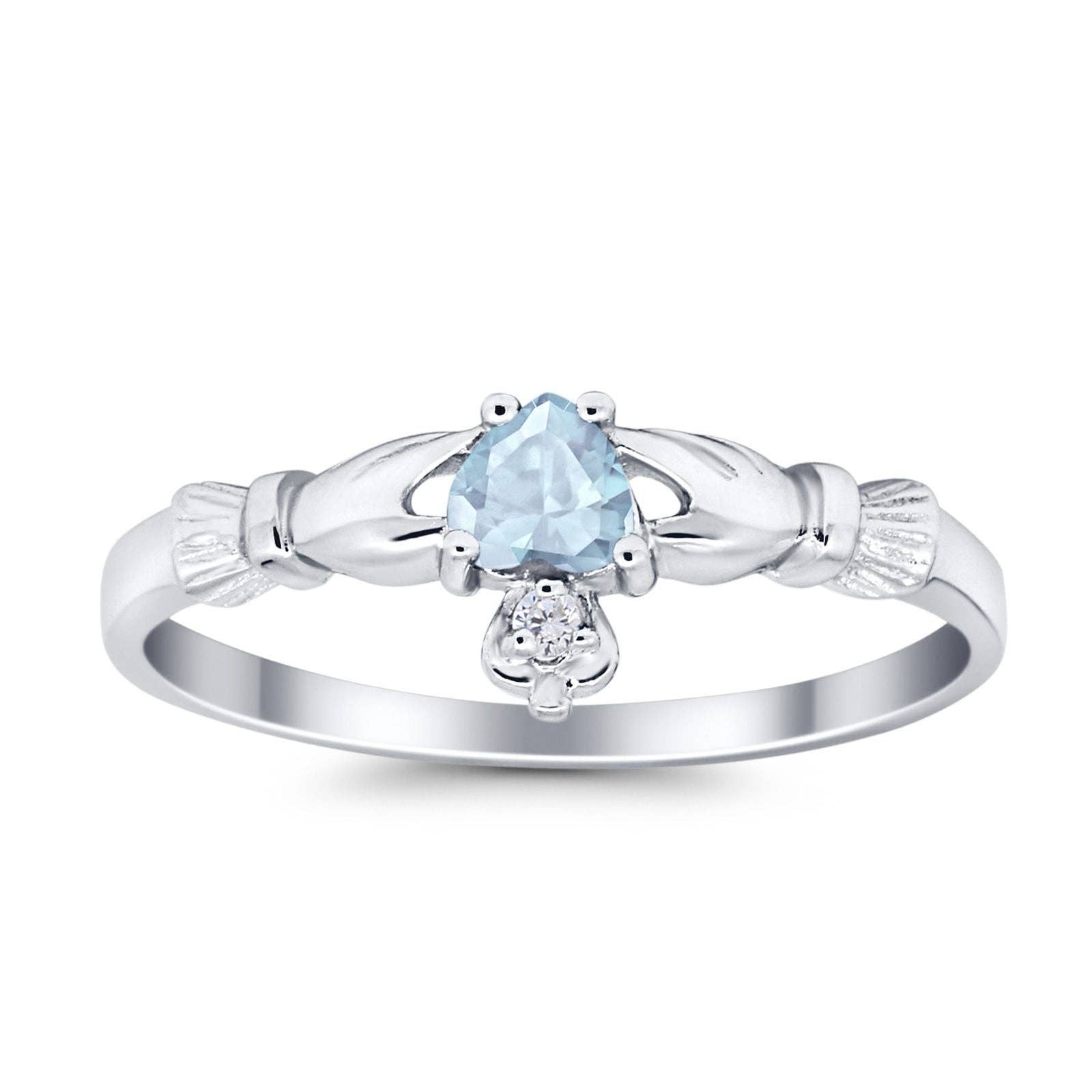 Claddagh Heart Promise Ring Simulated Aquamarine CZ for wholesale on Faire2