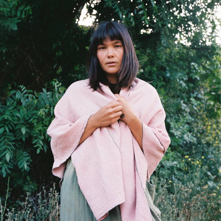 Plant dyed River Shawl in Rose for wholesale by rainbow + yarrow