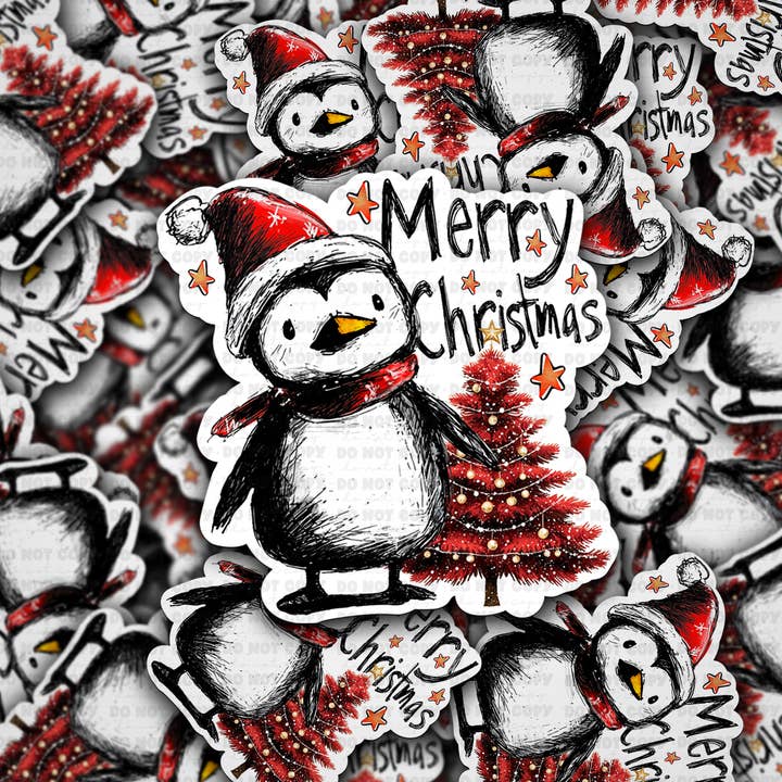 Autocollant DC 1269 Merry Christmas Penguin découpé pour la vente par It's Transfer Time