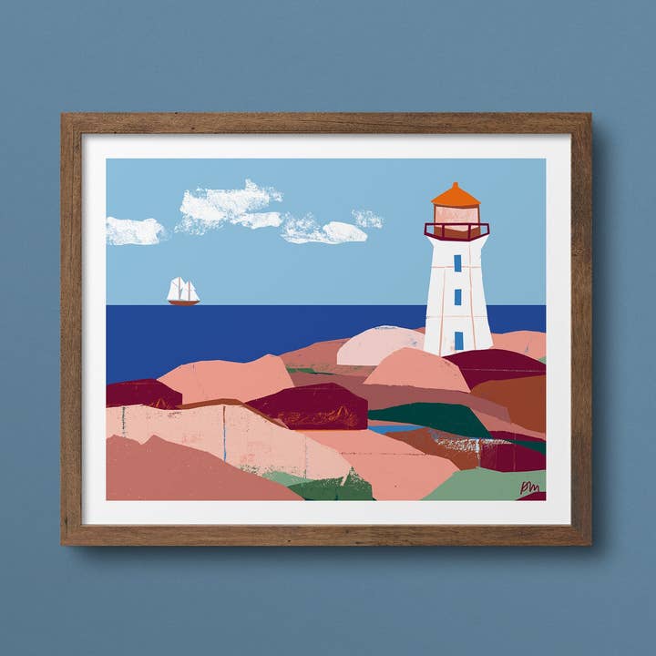 Landskab med fyret ved Peggy’s Cove – 8 x 10-print – Engros for engroshandel hos Kautzi Illustrations
