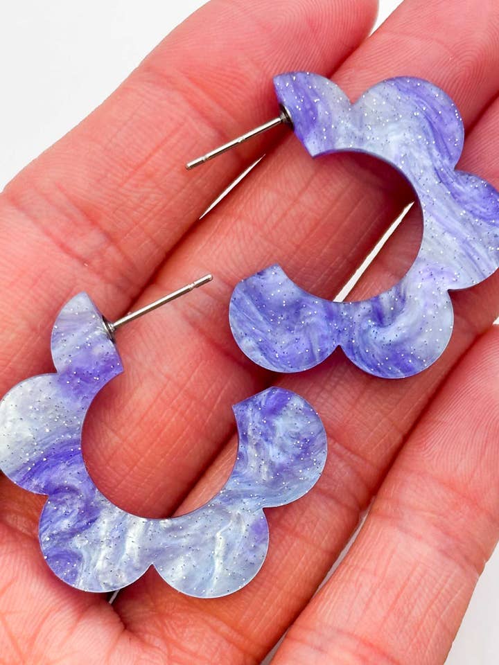Large Periwinkle Glitter Marble Acrylic Flower Hoops for wholesale by Sapphire Frills Ltd