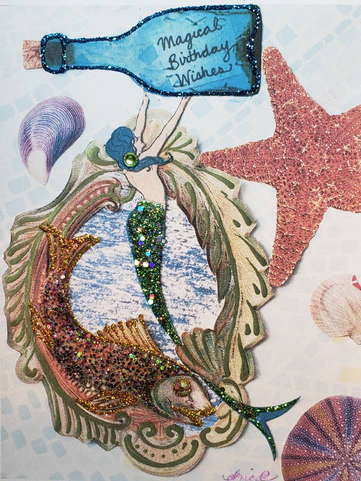Carte d'anniversaire en forme de sirène, carte de collage de sirène pour la vente par Erica DiPaolo Designs
