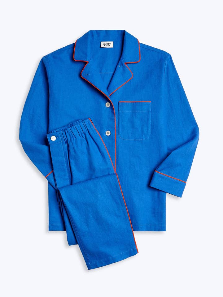 Margaret Pajama Set in Azure Linen-Cotton for wholesale by Sleepy Jones