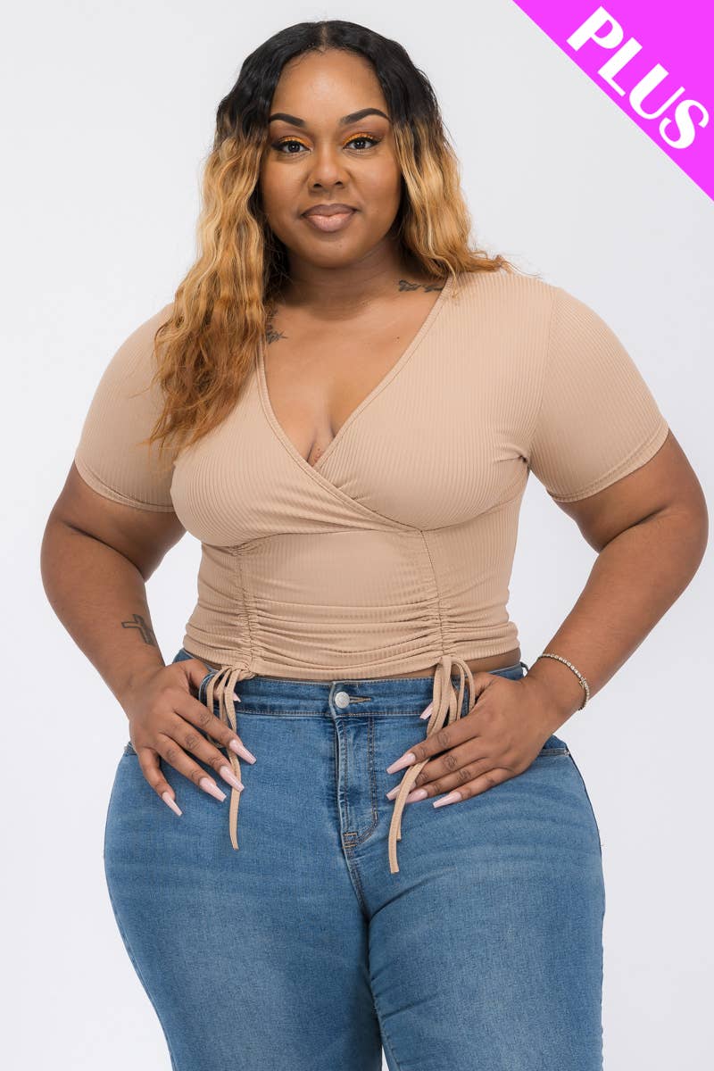 CAPELLA APPAREL – Top de malha - Mulher por atacado – Top de sobrepeliz com cordão franzido e tamanho plus size6