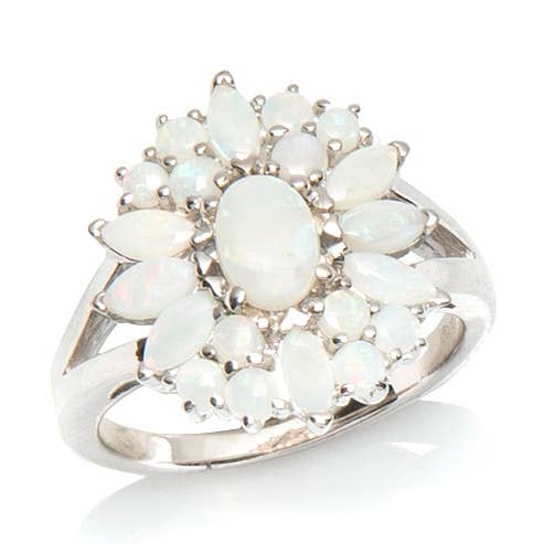 Ring with natural white opal from Australia, sterling silver for wholesale by OPALOOK France