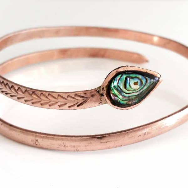Costello International - Wholesale Cuff Bracelet - Rare Upper Arm Pure Copper Inlaid Abalone Serpent Bracelet