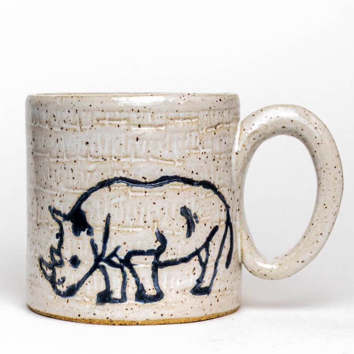 White Squirrel Clayworks - Vente Tasse à café - Tasse en céramique Rhino Design faite à la main dans l'Ohio, 10 oz
