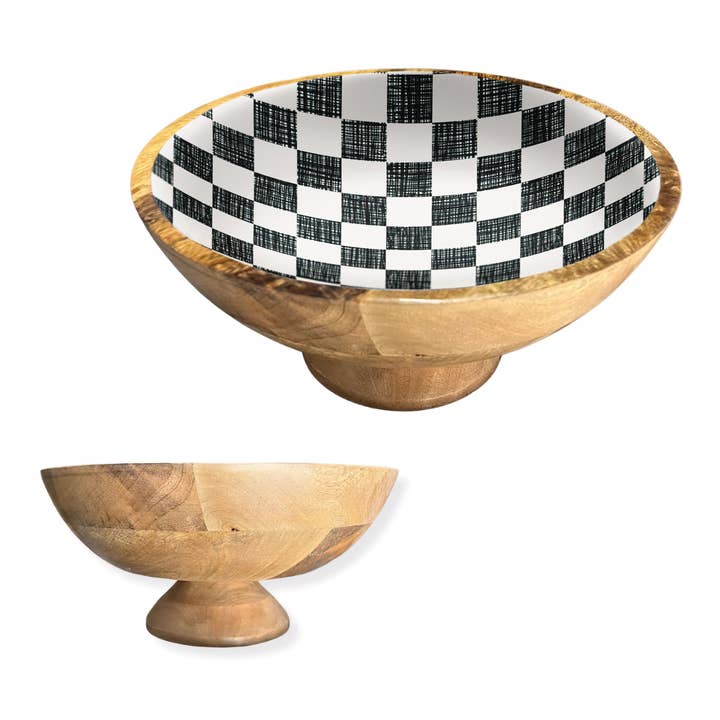 Black Check 12" Decorative Pedestal Bowl Item 2-02 for wholesale by My Casita