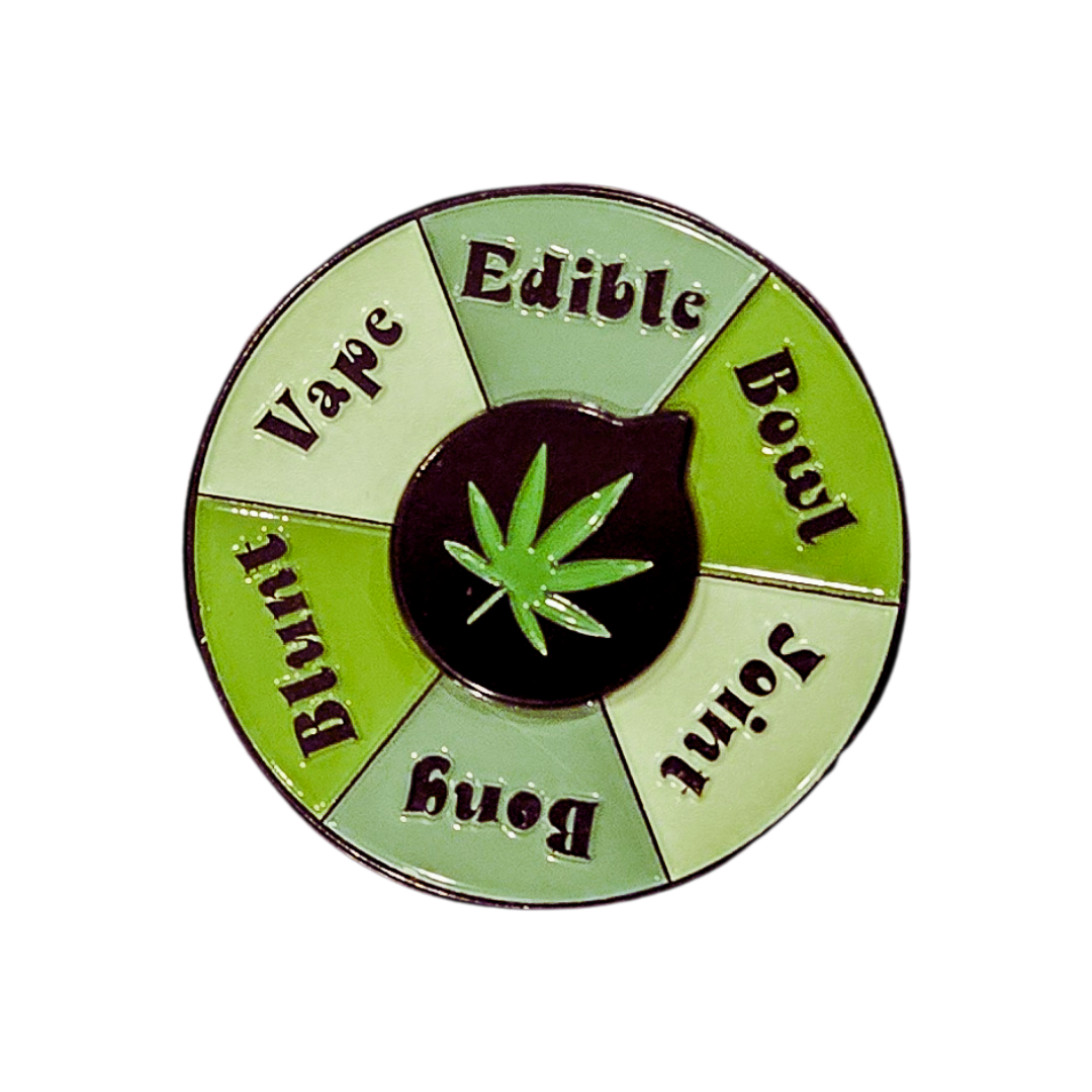 SHEWOLF Designs - Wholesale Lapel Pin/Button - Pin: Weed Spinner  | 420 Accessory Interactive Spinner Pin 0