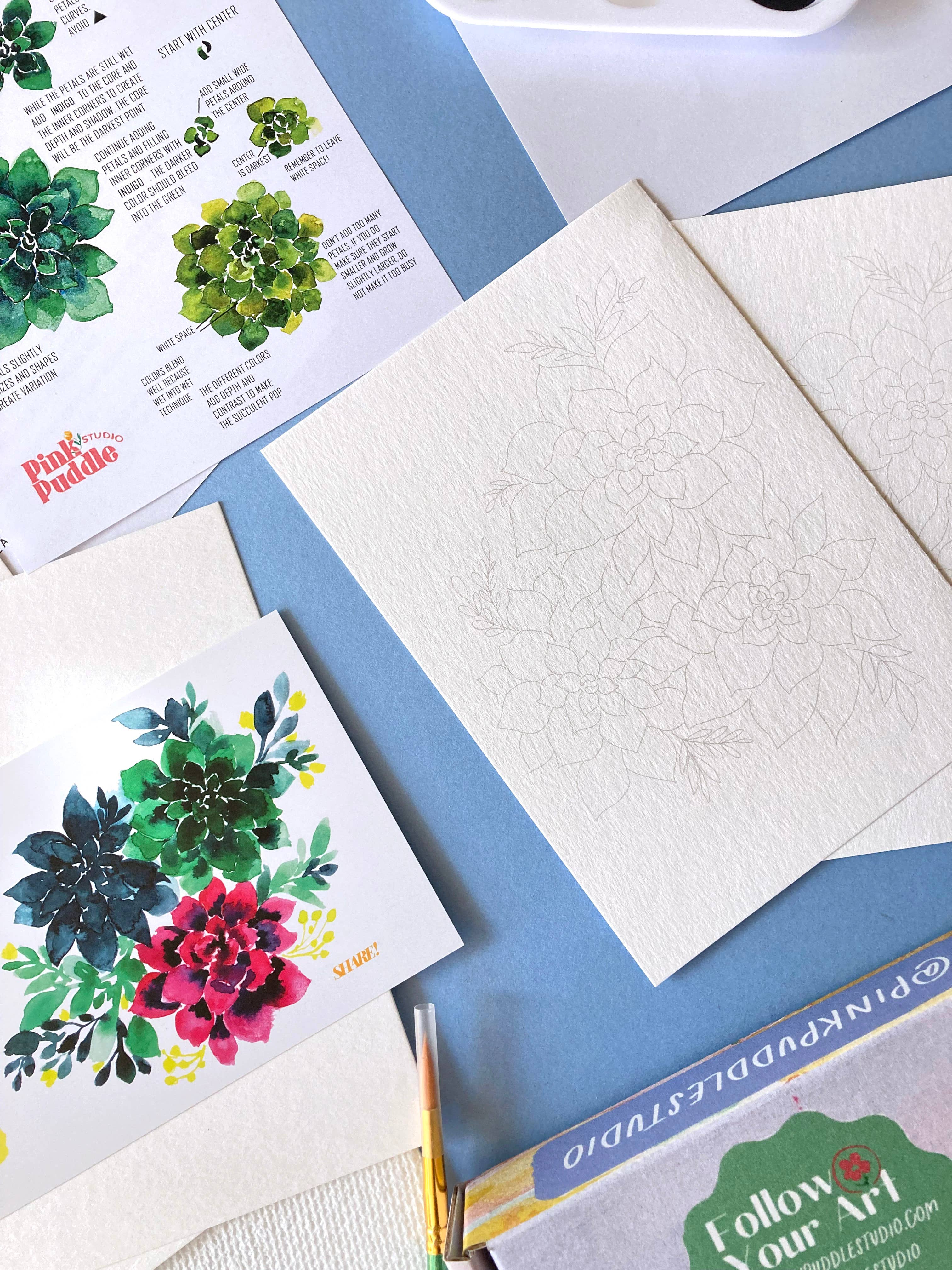 Pink Puddle Studio - Wholesale DIY Craft Kit - Succulent Painting DIY Watercolor Craft Kit4