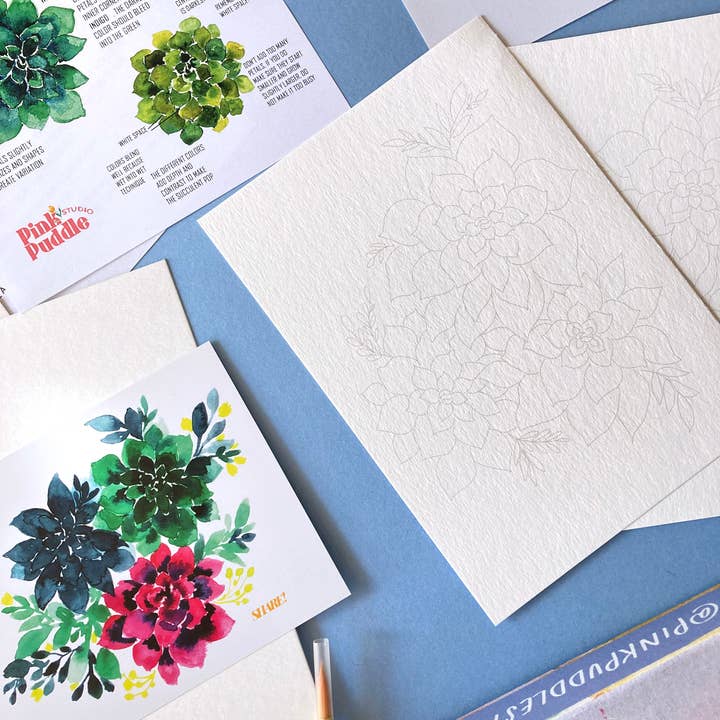 Pink Puddle Studio - Wholesale DIY Craft Kit - Succulent Painting DIY Watercolor Craft Kit4