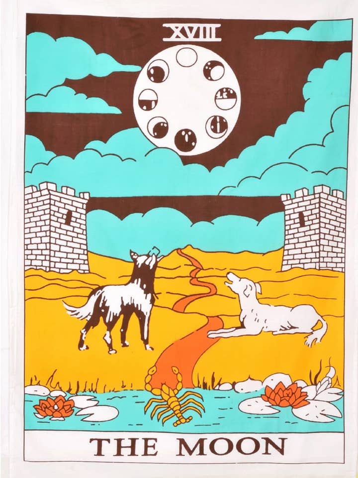 Tapisserie de Tarot 30" X 40" Tapisserie murale lune Europe médiévale pour la vente par The Treasures of India