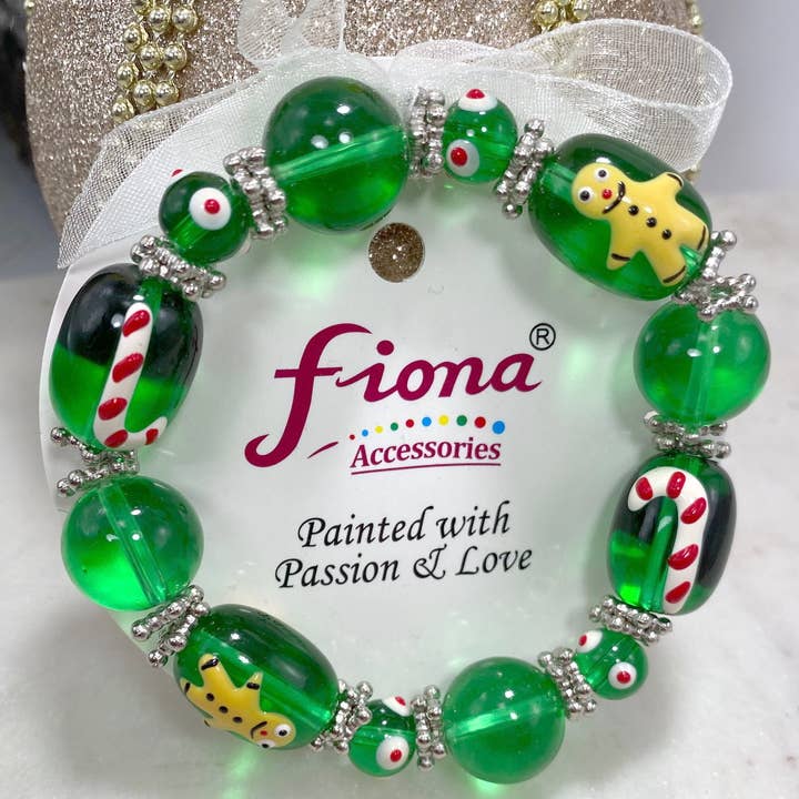 Fiona Accessories - Vente Bracelet de perles - Bracelets extensibles en verre peint de Noël, 36 pièces2