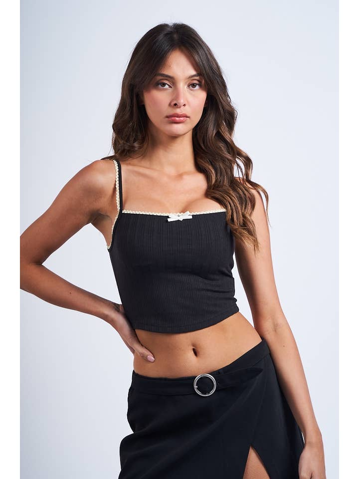 Sky to Moon - Vente Débardeur – femme - DÉBARDEUR COURT AJUSTÉ À RUBAN POINT SANS MANCHES