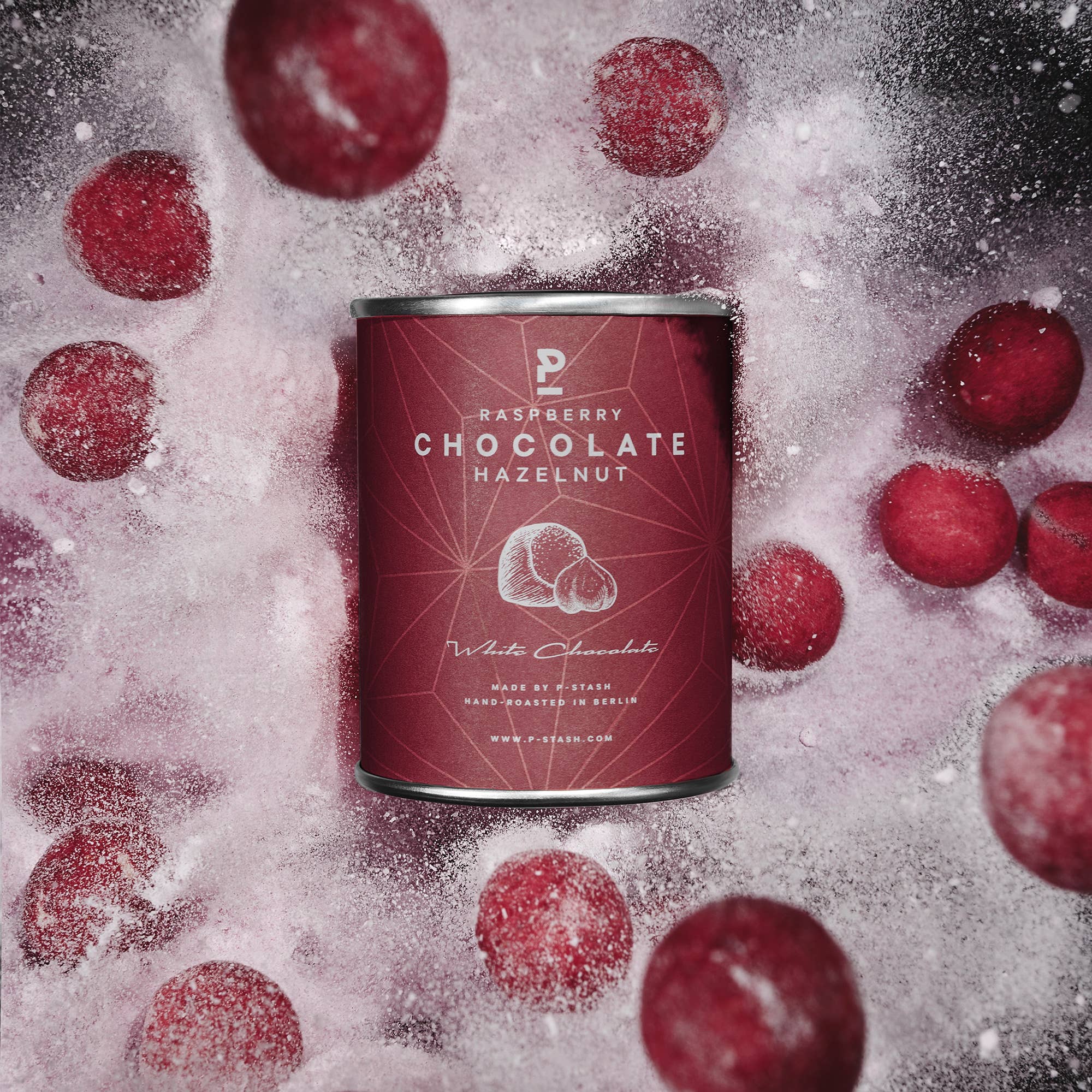 P-Stash - Wholesale Chocolate Covered Sweets - 12x Hazelnut - White chocolate with raspberries - Mini 60g