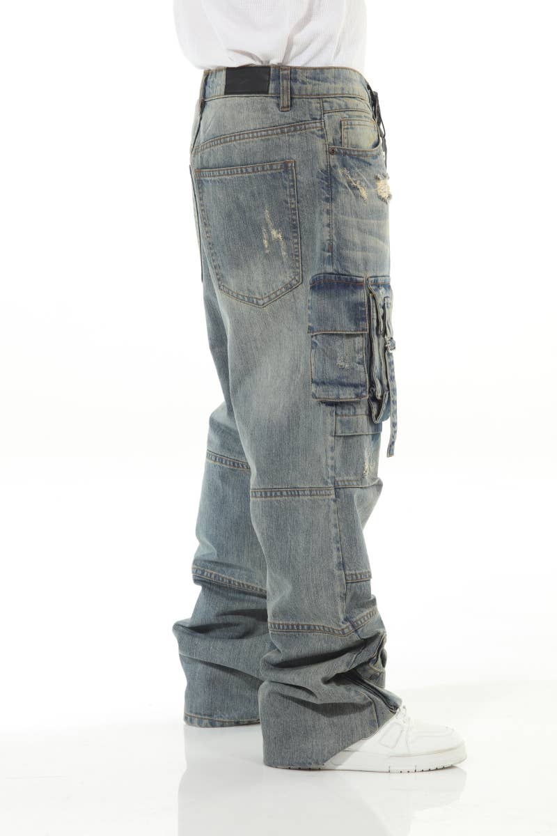 Stylo - Wholesale Jeans - Men's - Khaki Buckled Baggy12