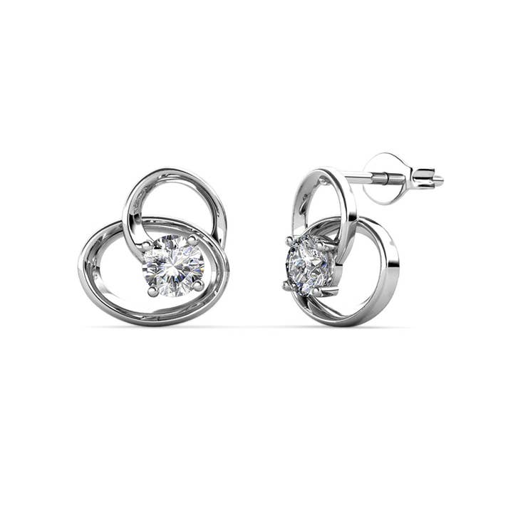 Swarovski Crystal Interlocking Circles Stud Earring in 18k White Gold for wholesale by Amy and Annette